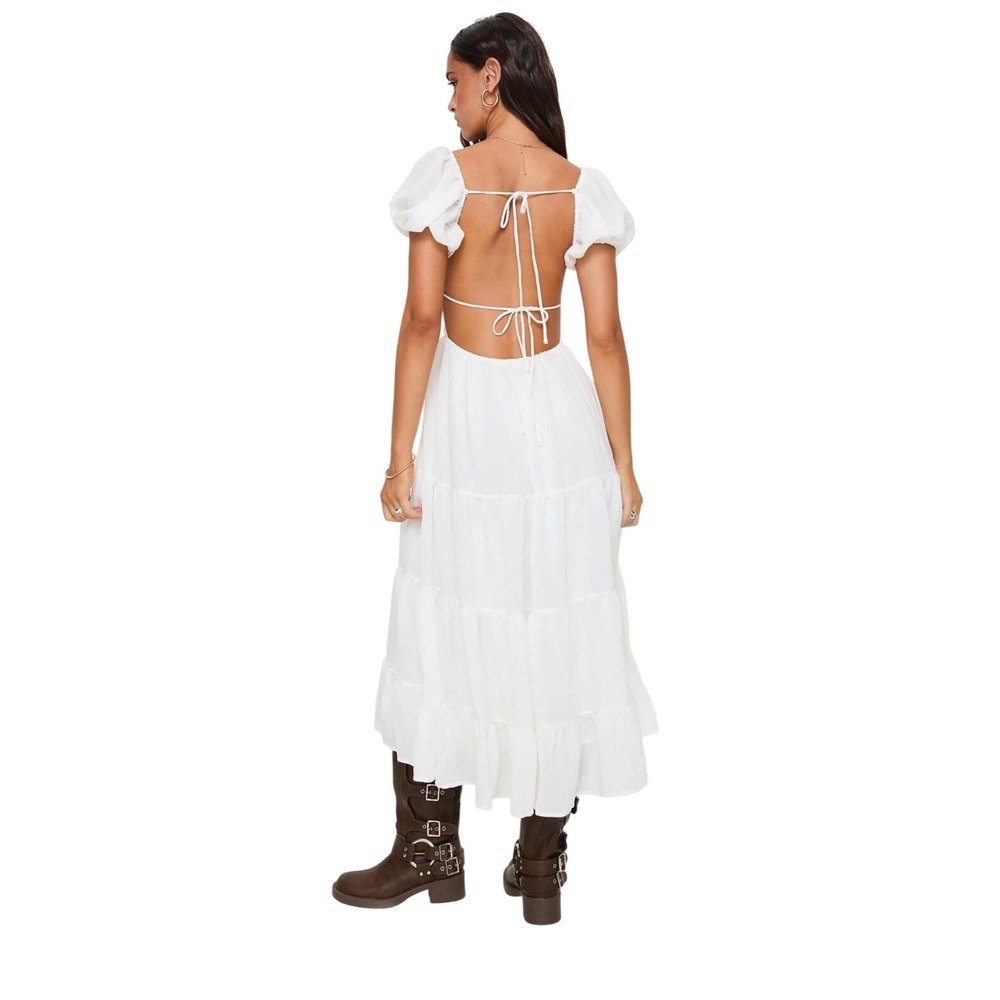 Princess Polly Danny White Cotton Tiered Puff Sleeve Midi Dress Tie Back size 12 - Picture 13 of 14